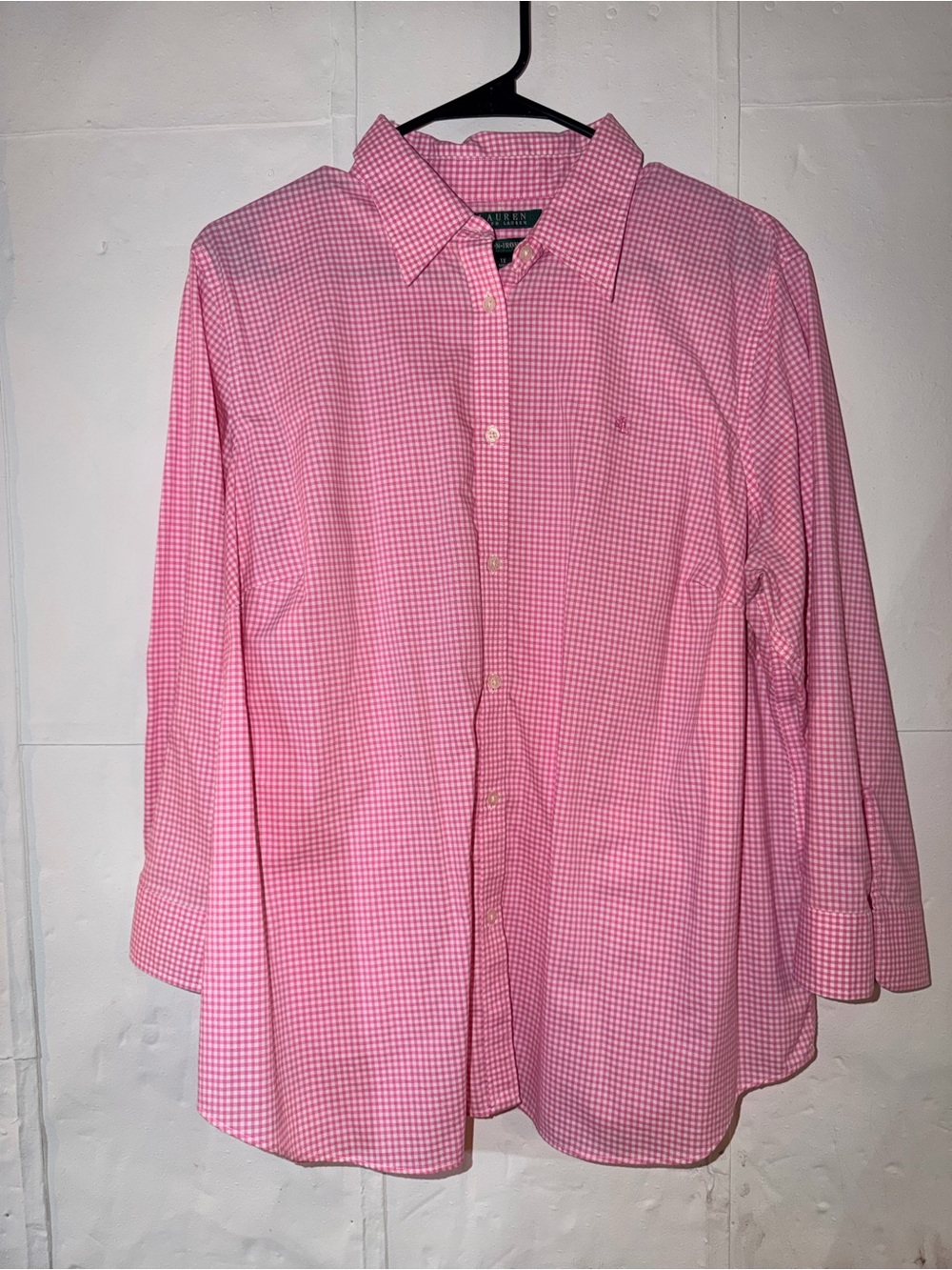 Lauren Ralph Lauren 100% Cotton Pink Gingham Button-Up Shirt Preppy Style